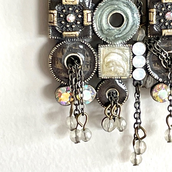 Modernist Style Brass Necklace with Enamel and Rhinestones - Picture 4 of 16